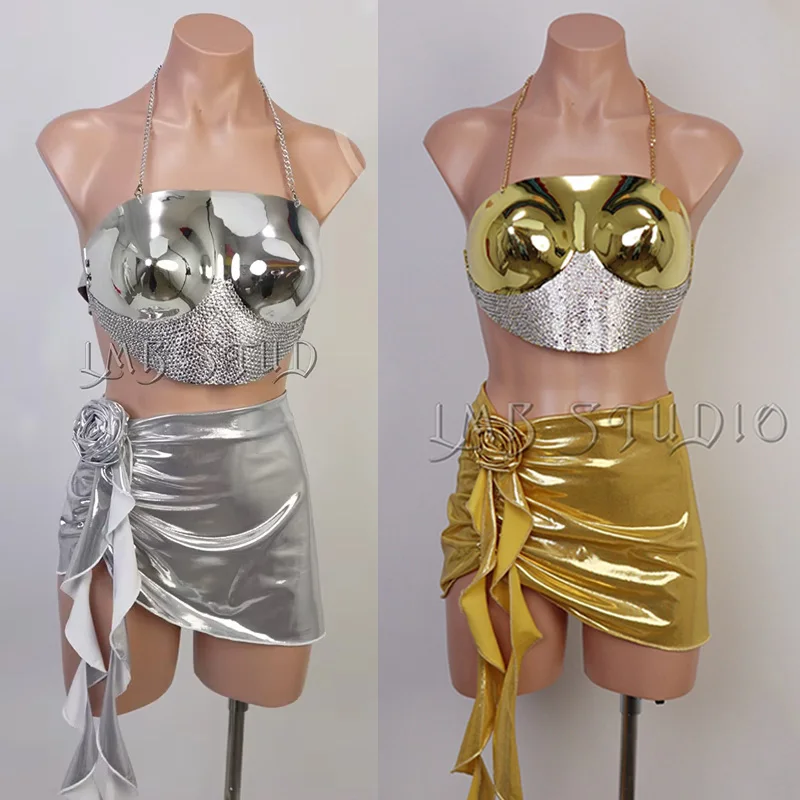Drag Queen Costume Sexy Gogo Dance Clothing Gold Halter Top Silver Skirt Mirror Stage Clothes Festival Party Show Rave Wear 2596
Drag Queen Costume Sexy Gogo Dance Clothing Gold Halter Top Silver Skirt Mirror Stage Clothes Festival Party Show Rave Wear 2596