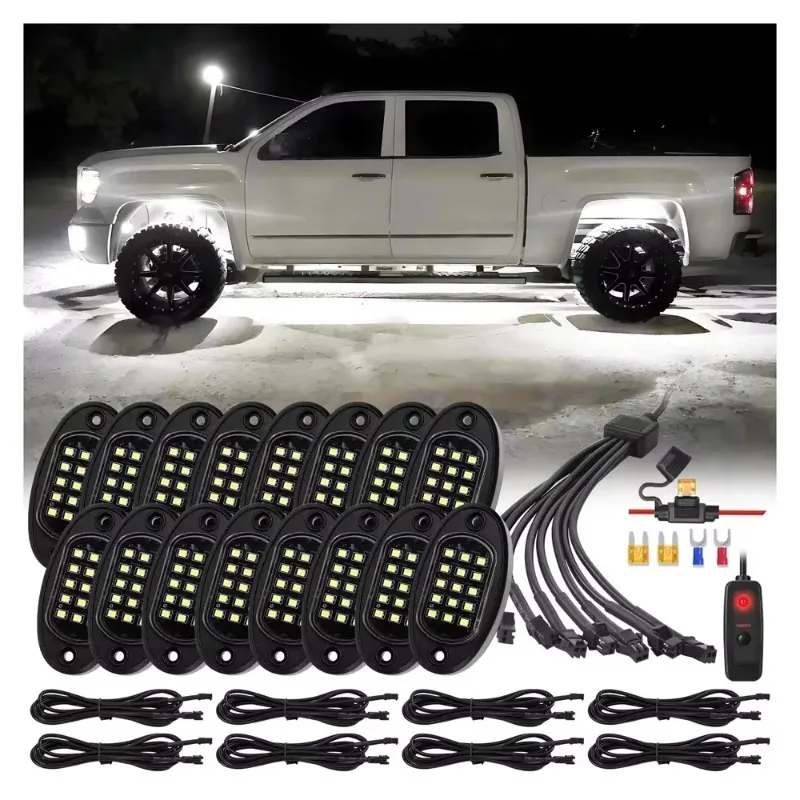 16Pods Car Light Accessories Universal Fit Underglow Pure White LED Light Rock Lights with Wiring Harness Truck Rock Lamp Kit
16Pods Car Light Accessories Universal Fit Underglow Pure White LED Light Rock Lights with Wiring Harness Truck Rock Lamp Kit