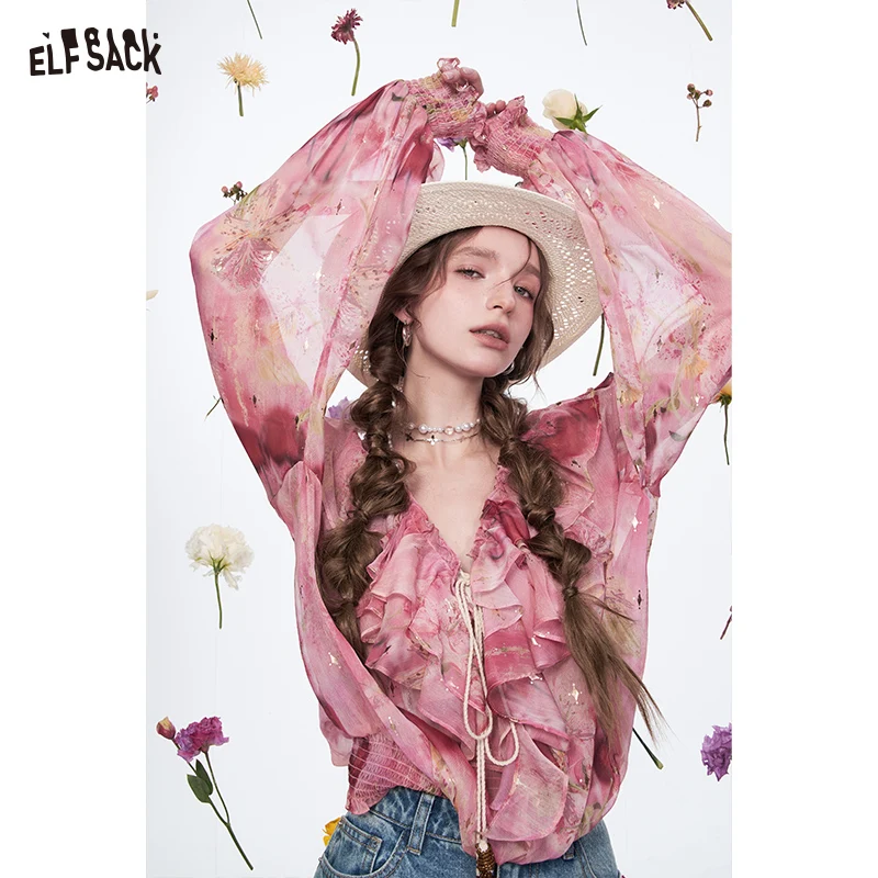 ELFSACK 2025 Spring New Arrivals Elegant Sweet Pink Ruffle Lace-up Printed Chiffon Blouse for Women
ELFSACK 2025 Spring New Arrivals Elegant Sweet Pink Ruffle Lace-up Printed Chiffon Blouse for Women