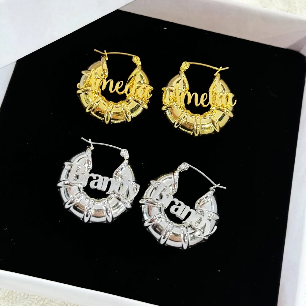 DUOYING Custom Name Chunky Bamboo Earring Stainless Steel Letter Nameplate Hoops Hypoallergenic earrings
DUOYING Custom Name Chunky Bamboo Earring Stainless Steel Letter Nameplate Hoops Hypoallergenic earrings