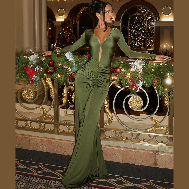 Sexy Spicy Girl Pleated Style Spring And Summer Exposed Navel Slim Fit Women's Dress New 2025 High Waisted V-Neck Long Dress
Sexy Spicy Girl Pleated Style Spring And Summer Exposed Navel Slim Fit Women's Dress New 2025 High Waisted V-Neck Long Dress