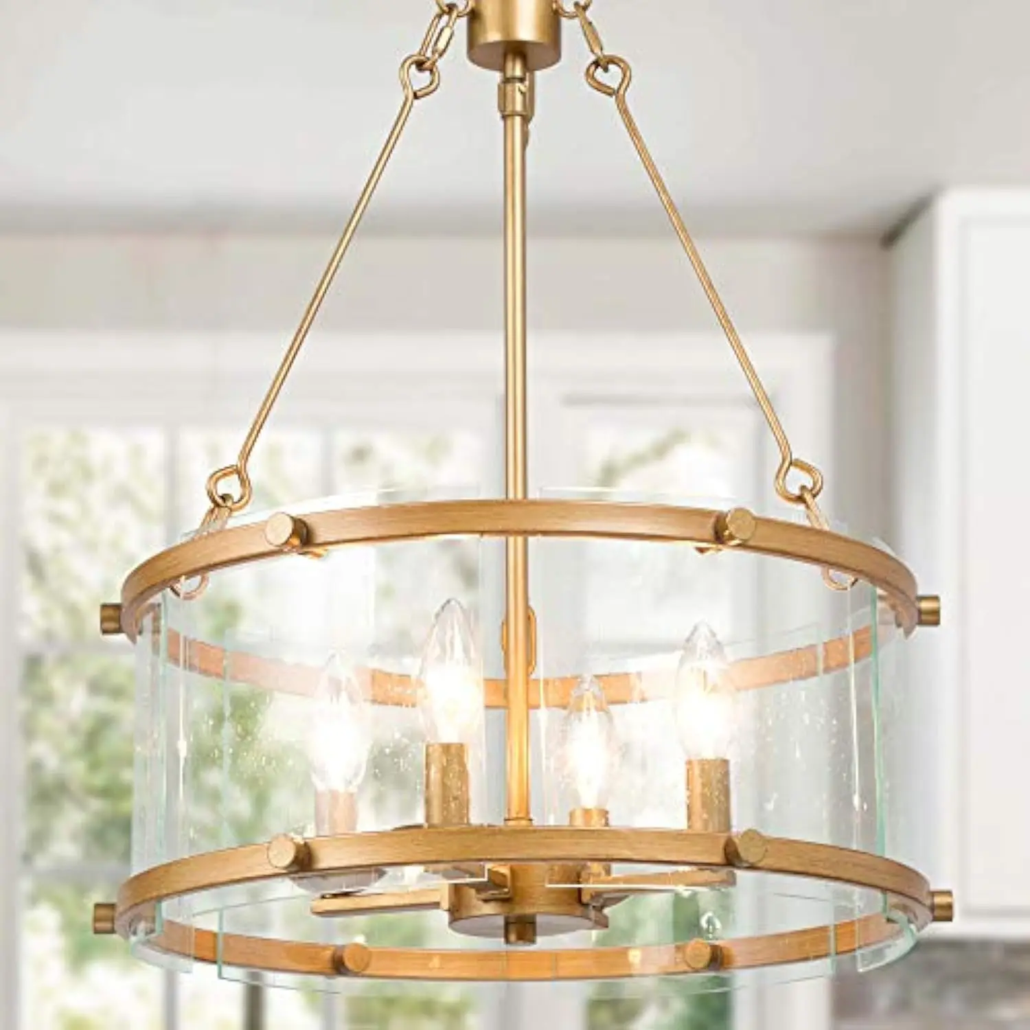 Gold Chandelier, 4-Light Drum Chandelier Lighting, Dining Room Lighting Fixtures Hanging with Seeded Glass Shade, Chandeliers F
Gold Chandelier, 4-Light Drum Chandelier Lighting, Dining Room Lighting Fixtures Hanging with Seeded Glass Shade, Chandeliers F