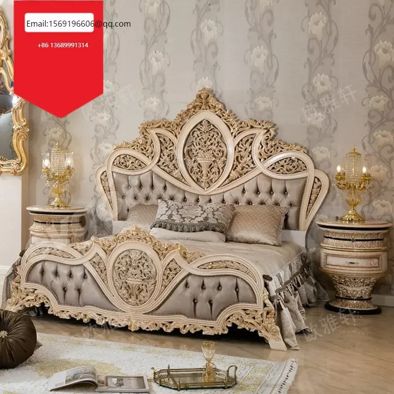 Custom French full solid wood double palace villa bedroom big carved cloth art bed
Custom French full solid wood double palace villa bedroom big carved cloth art bed
