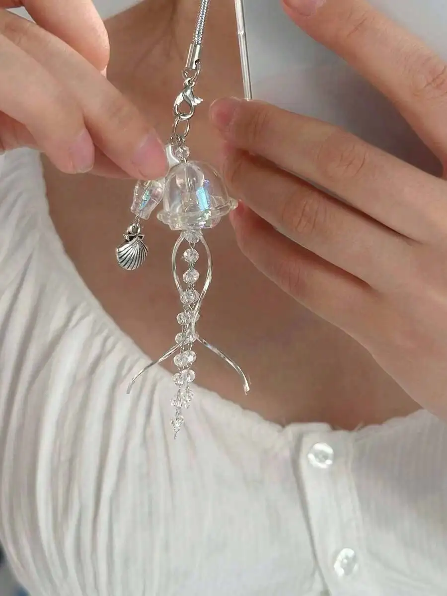 Crystal Jellyfish Phone Chain Marine Theme Keychain Curved Metal Pendant Bag Charm
Crystal Jellyfish Phone Chain Marine Theme Keychain Curved Metal Pendant Bag Charm