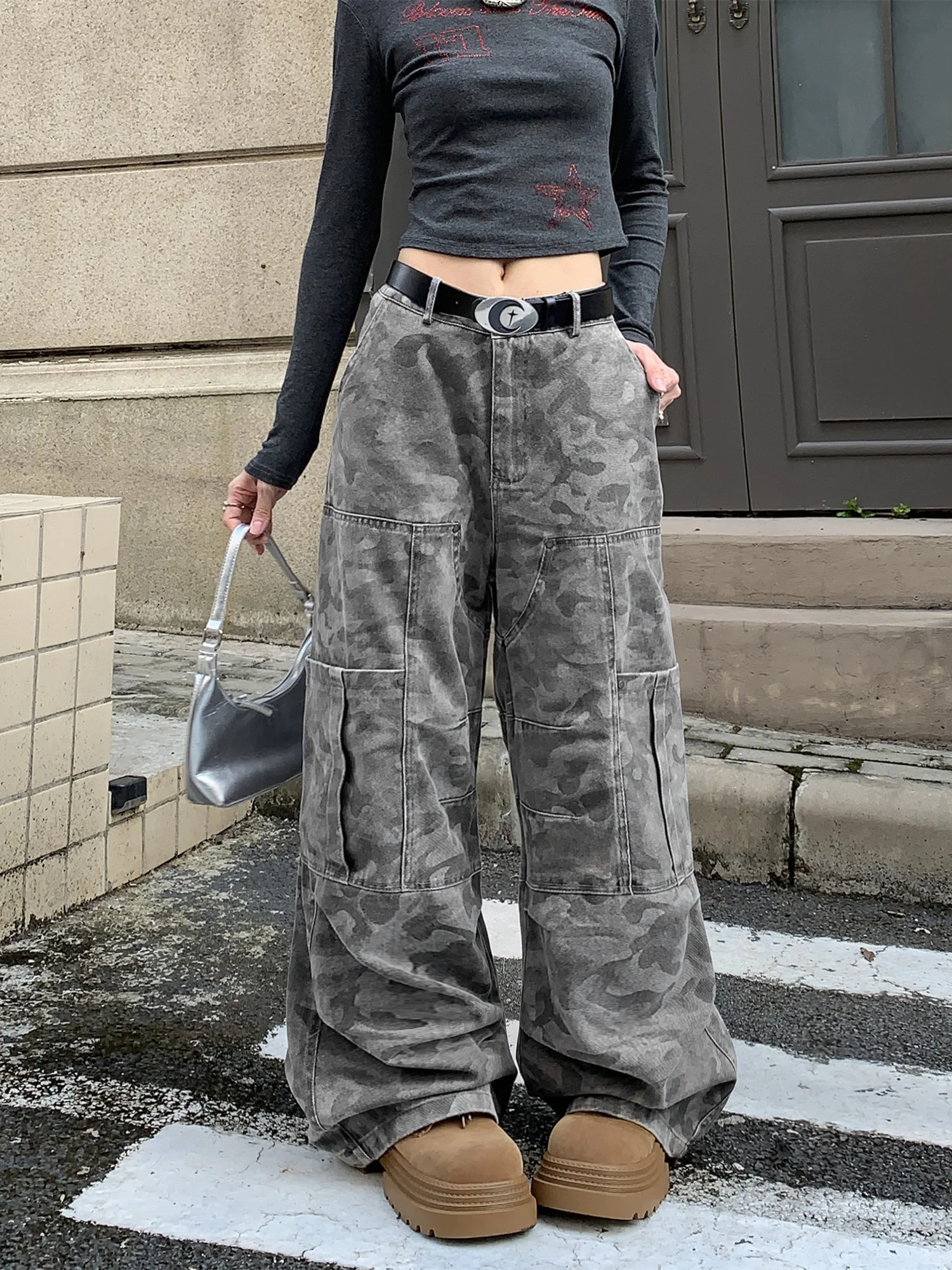 Cool Street Style Camouflage Wide Leg Pants Straight Cut Floor Length Drapey Washed Casual Trousers for Women
Cool Street Style Camouflage Wide Leg Pants Straight Cut Floor Length Drapey Washed Casual Trousers for Women
