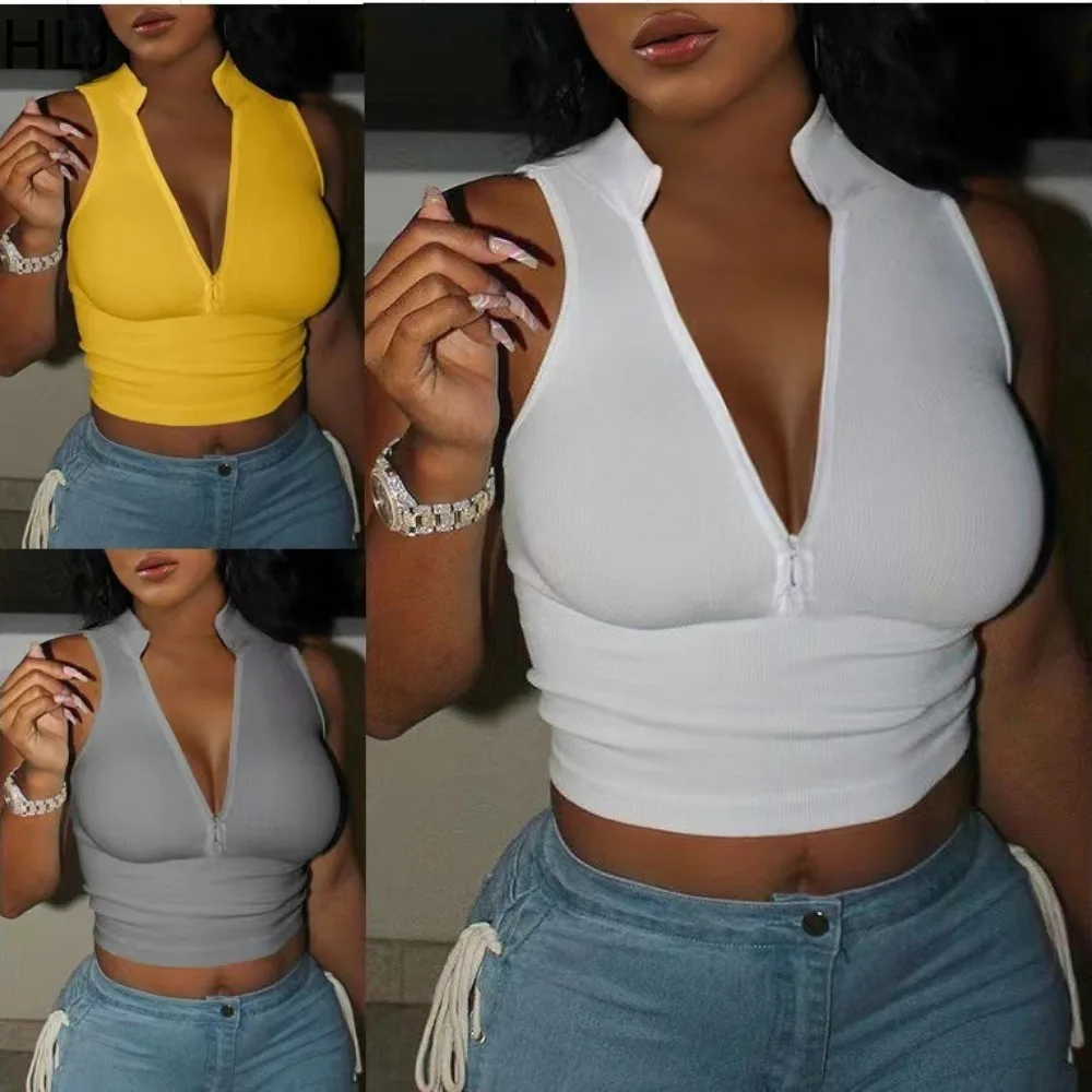 HLJ 2026 New Women's Solid Color Sleeveless Zip Front Crop Top Ribbed Knit Sexy Deep V Neck Tank Tops Female Streetwear Clothing
HLJ 2026 New Women's Solid Color Sleeveless Zip Front Crop Top Ribbed Knit Sexy Deep V Neck Tank Tops Female Streetwear Clothing