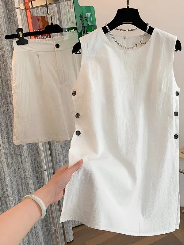 Large Size Summer Outfit Women's Linen Sleeveless Top And Wide Leg Shorts Two Piece Set Fashionable round Neck Pullover
Large Size Summer Outfit Women's Linen Sleeveless Top And Wide Leg Shorts Two Piece Set Fashionable round Neck Pullover