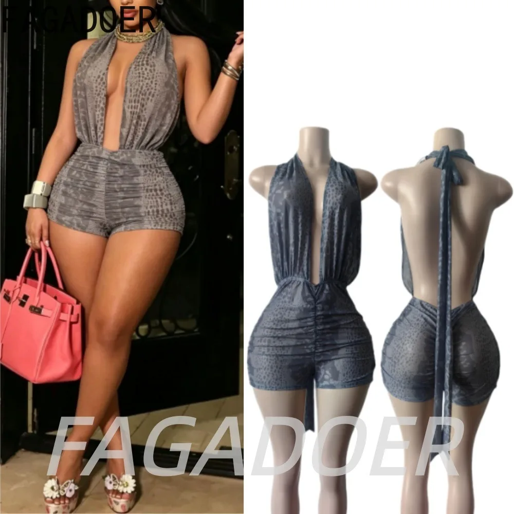 FAGADOER Sexy Mesh Snake Pattern Romper Summer Leopard Print Deep V Bandage Halter Bodycon Jumpsuits Night Party Club Playsuits
FAGADOER Sexy Mesh Snake Pattern Romper Summer Leopard Print Deep V Bandage Halter Bodycon Jumpsuits Night Party Club Playsuits