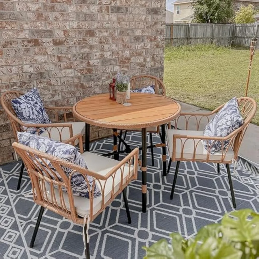 5 Pieces Patio Dining Table Chair Set, Outdoor Table and Chairs with Umbrella Hole, Patio Furniture Set Outdoor Rattan Dining T
5 Pieces Patio Dining Table Chair Set, Outdoor Table and Chairs with Umbrella Hole, Patio Furniture Set Outdoor Rattan Dining T