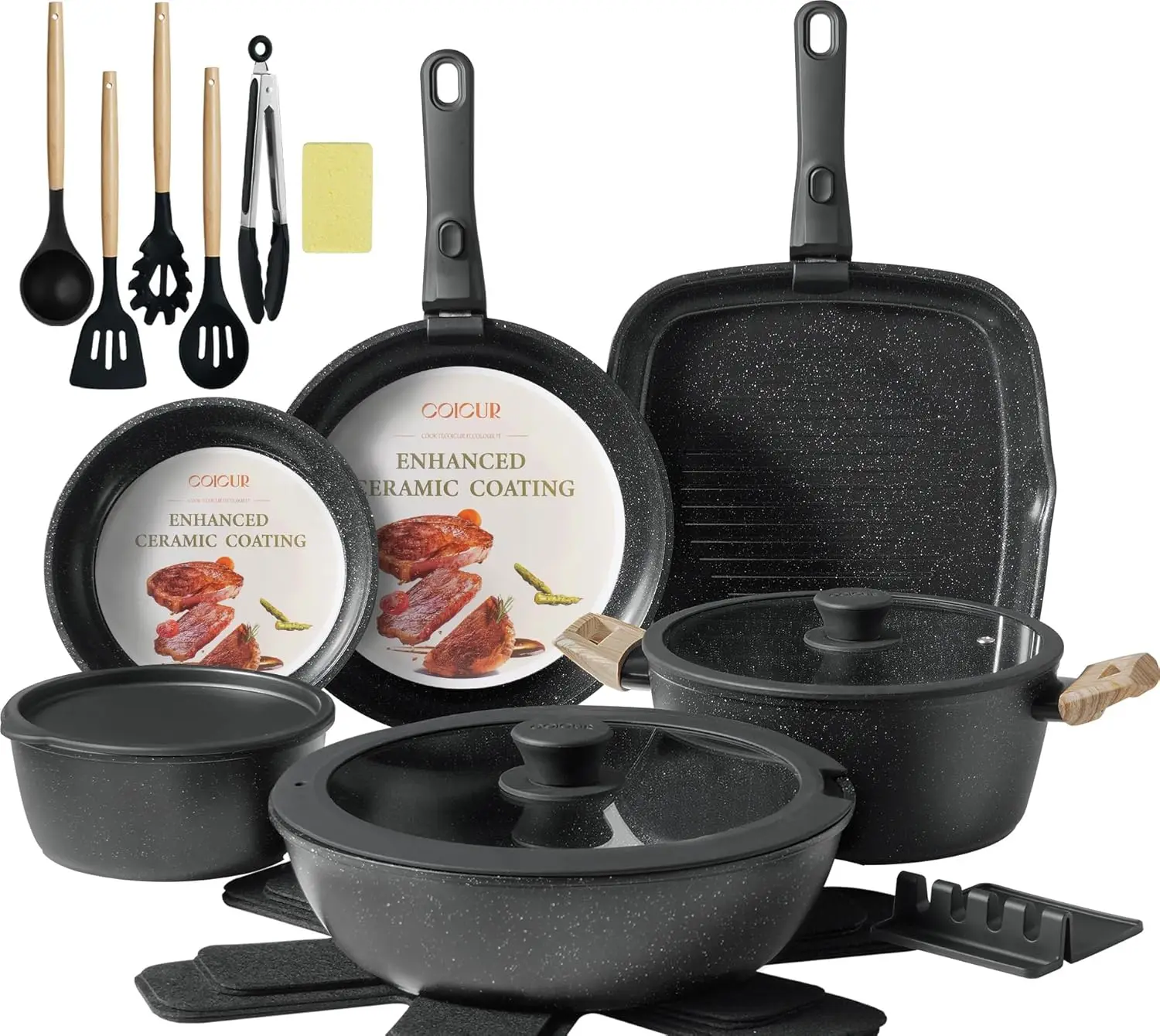 23-Piece Non-Stick Ceramic Cookware Set with Detachable Handles, Induction Compatible, Oven & Dishwasher Safe
23-Piece Non-Stick Ceramic Cookware Set with Detachable Handles, Induction Compatible, Oven & Dishwasher Safe