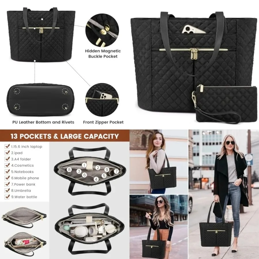 Laptop Bag for Women 17 inch,Diamond Quilted Work Tote Bags Womens Laptop Tote Bag Computer Shoulder Bags,Stylish Travel Tote Bags Laptop Purse Case Briefcase Handbag with Clutch Purse,Black
Laptop Bag for Women 17 inch,Diamond Quilted Work Tote Bags Womens Laptop Tote Bag Computer Shoulder Bags,Stylish Travel Tote Bags Laptop Purse Case Briefcase Handbag with Clutch Purse,Black