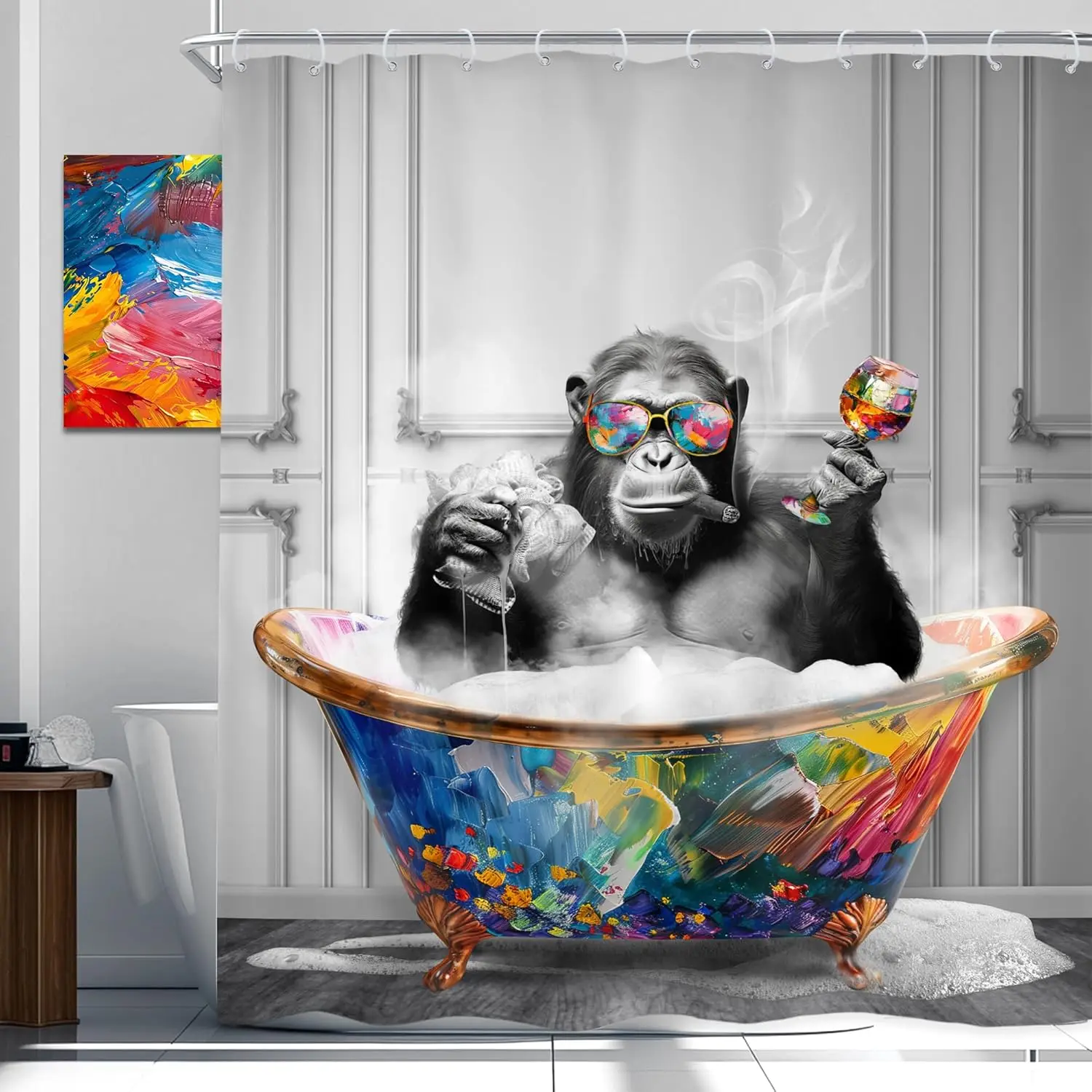 Funny Monkey Shower Curtain 60Wx72H Inch Black White Animal in Bathtub Chimpanzee Boys Men Shower Curtain Bathroom Set Modern Gr
Funny Monkey Shower Curtain 60Wx72H Inch Black White Animal in Bathtub Chimpanzee Boys Men Shower Curtain Bathroom Set Modern Gr
