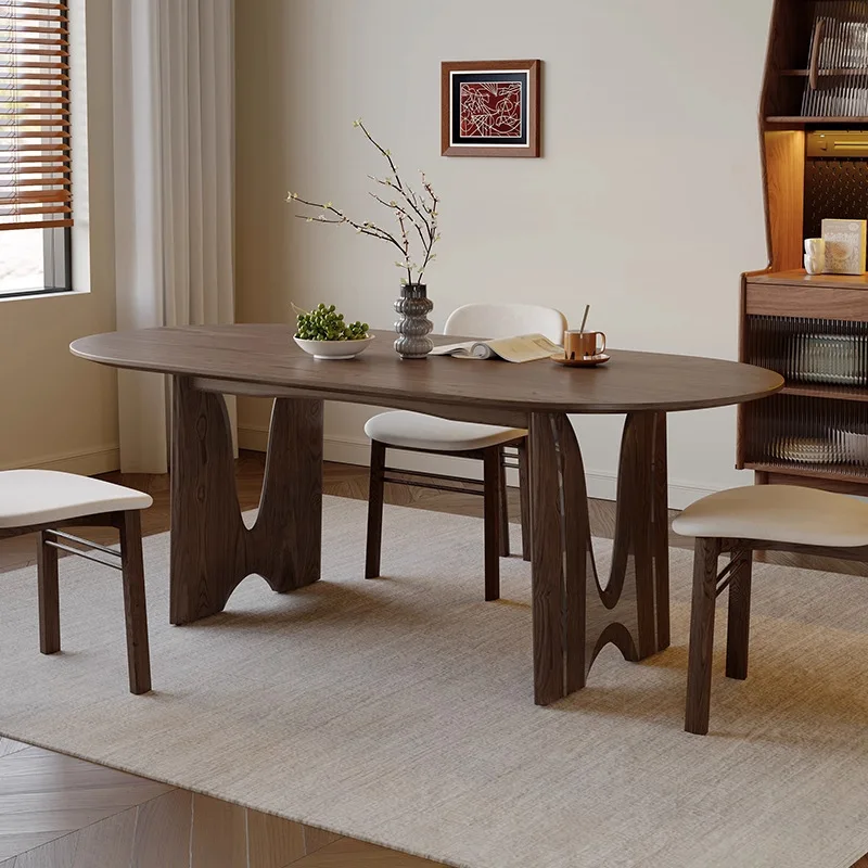 Medieval walnut ash wood dining table and chairs Nordic Japanese oval solid wood eating large board table desk tea table 
Medieval walnut ash wood dining table and chairs Nordic Japanese oval solid wood eating large board table desk tea table