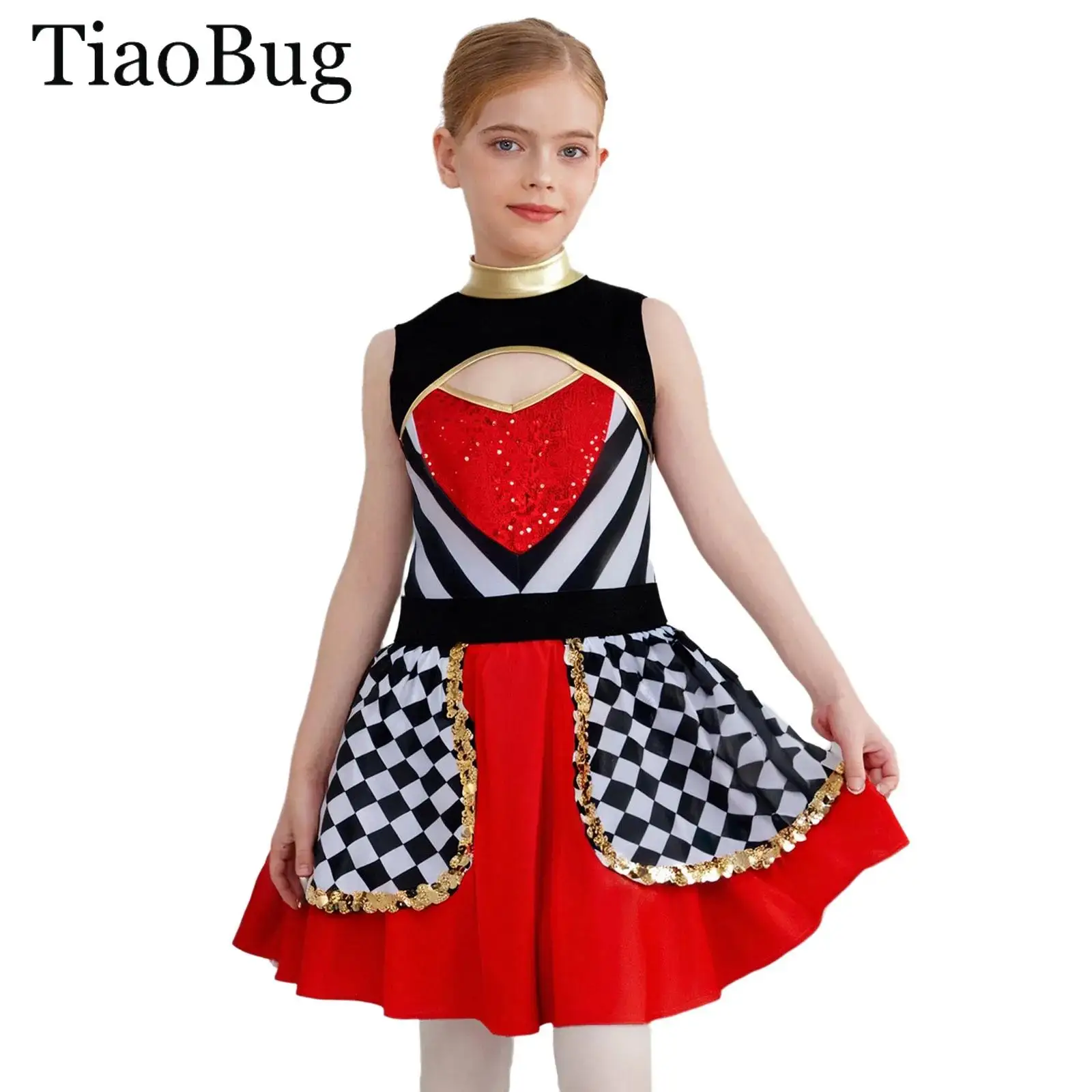Girls Wonderland Cosplay Heart Queen Dress Sleeveless Puffy Sequin Leotard Tutu Dress for Halloween Circus Ringmaster Costumes
Girls Wonderland Cosplay Heart Queen Dress Sleeveless Puffy Sequin Leotard Tutu Dress for Halloween Circus Ringmaster Costumes