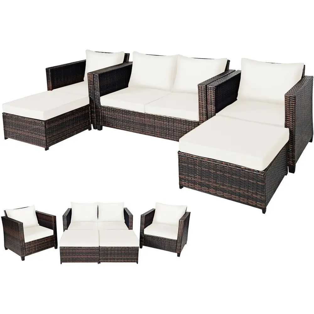 Outdoor Patio Sectional Set with Loveseat, 2 Ottomans, and Rattan Sofa for Backyard, Garden, Poolside, or Balcony in White
Outdoor Patio Sectional Set with Loveseat, 2 Ottomans, and Rattan Sofa for Backyard, Garden, Poolside, or Balcony in White