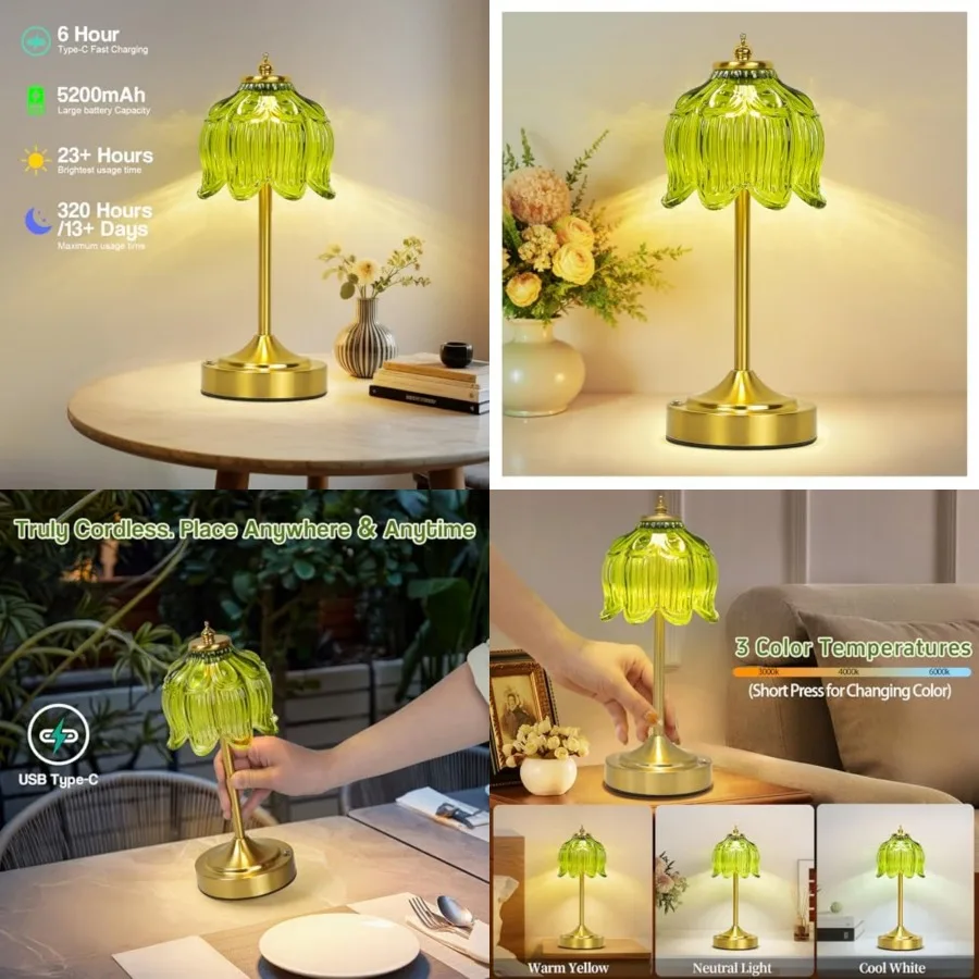 Cordless Lotus Flower Table Lamp, 5200mAh Rechargeable Battery Operated Portable Lamp, 3-Color Dimmable Touch Control Small Des
Cordless Lotus Flower Table Lamp, 5200mAh Rechargeable Battery Operated Portable Lamp, 3-Color Dimmable Touch Control Small Des