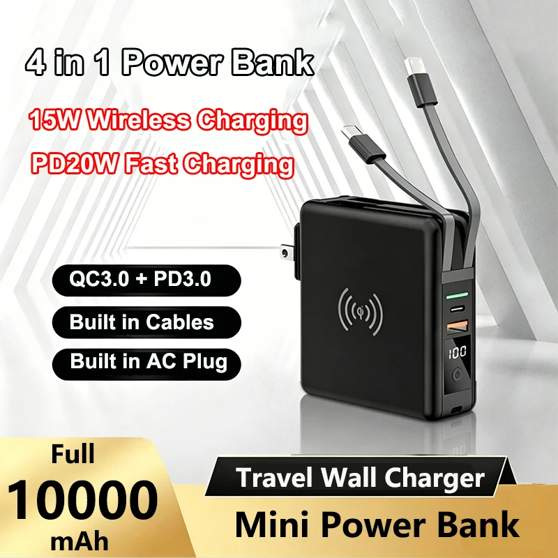 4 in 1 Wireless Charger Power Bank with Type C Cable AC Plug PD 20W Fast Charger for iPhone 17 Samsung Xiaomi External Battery
4 in 1 Wireless Charger Power Bank with Type C Cable AC Plug PD 20W Fast Charger for iPhone 17 Samsung Xiaomi External Battery
