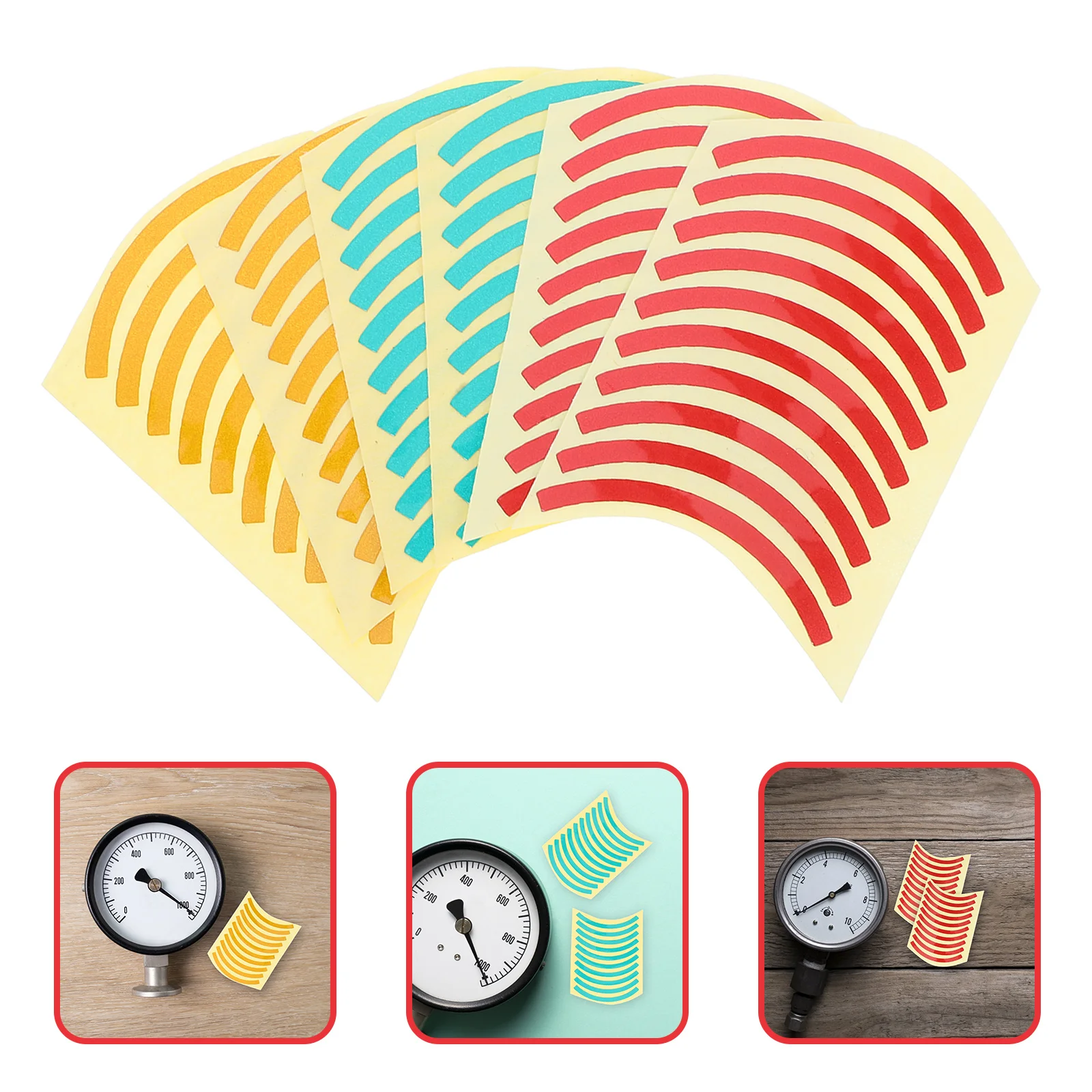 60Pcs Waterproof Tri-Color Reflective Pressure Gauge Stickers Uv-Protection Quarter-Circle Labels for Industrial Equipment
60Pcs Waterproof Tri-Color Reflective Pressure Gauge Stickers Uv-Protection Quarter-Circle Labels for Industrial Equipment