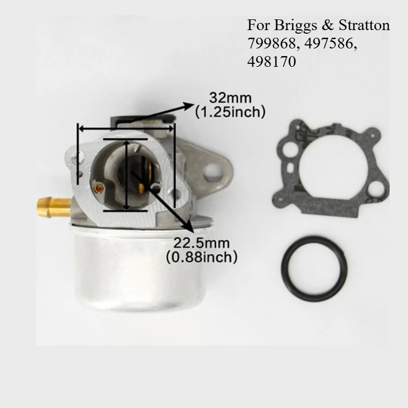 Suitable For Briggs & Stratton Carburetor Kit Engines - Replaces 799868, 497586, 498170
Suitable For Briggs & Stratton Carburetor Kit Engines - Replaces 799868, 497586, 498170
