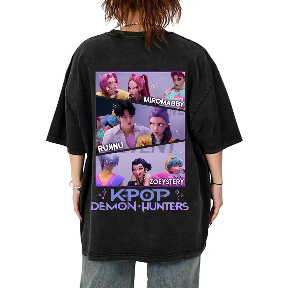 Movie KPop Demon Hunters Vintage Washed T Shirts Rumi Mira Zoey T-shirt Saja Boys Tees Men Women Korean Fashion Trend Streetwear
Movie KPop Demon Hunters Vintage Washed T Shirts Rumi Mira Zoey T-shirt Saja Boys Tees Men Women Korean Fashion Trend Streetwear