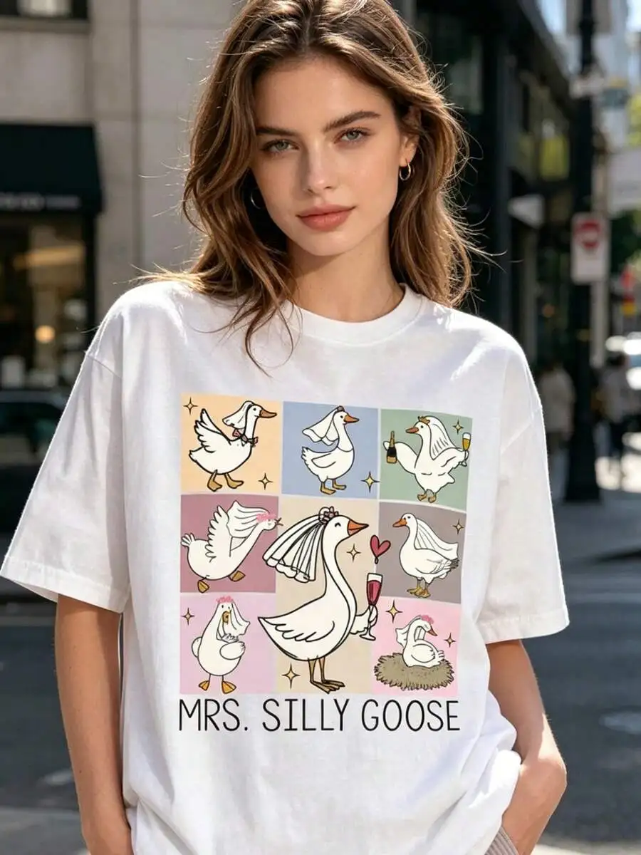Mrs Silly Goose Graphic T-Shirt Women Casual Cotton Crew Neck Wedding Bridal Party Funny Shirt
Mrs Silly Goose Graphic T-Shirt Women Casual Cotton Crew Neck Wedding Bridal Party Funny Shirt