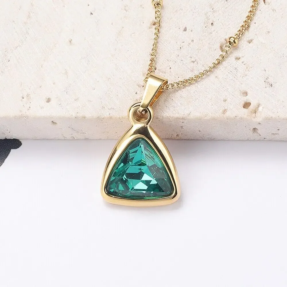 CHUANGCHENG Green Zircon Gemstone 18K Gold Plated Stainless Steel Triangle Pendant Necklace Chains
CHUANGCHENG Green Zircon Gemstone 18K Gold Plated Stainless Steel Triangle Pendant Necklace Chains