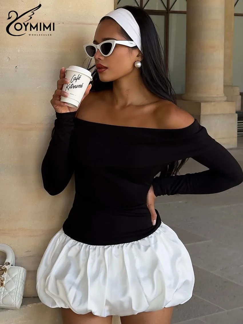 Oymimi Elegant Black Slim Women's Dress Fashion Strapless Long Sleeve Dresses Casual High Waist Pleated Mini Dresses Streetwear
Oymimi Elegant Black Slim Women's Dress Fashion Strapless Long Sleeve Dresses Casual High Waist Pleated Mini Dresses Streetwear
