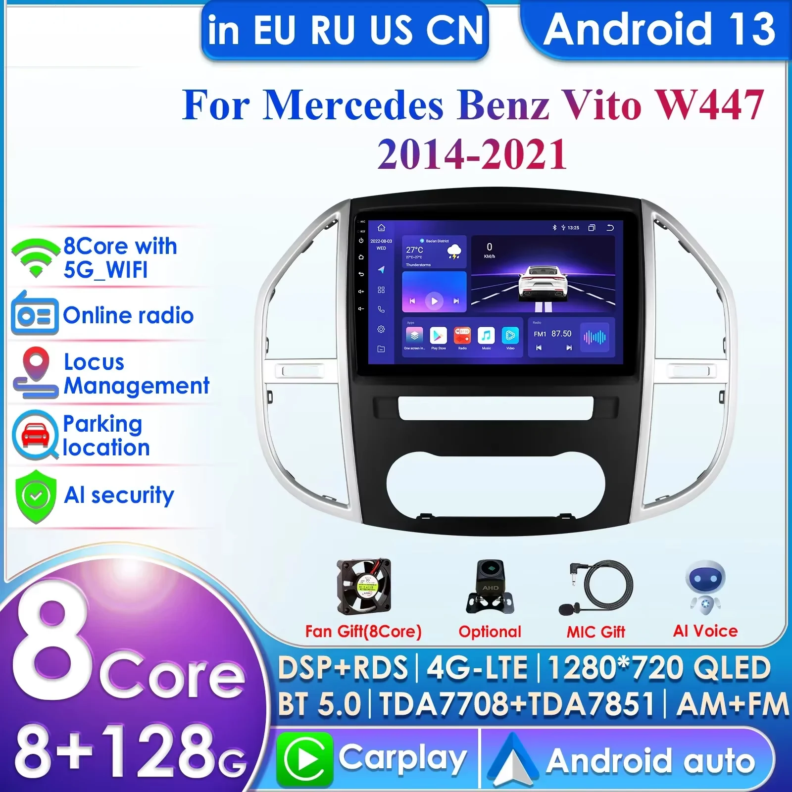 Hizpo 10.1 inch 7862 Android Car Radio for Mercedes Benz Vito W447 2014 - 2021 Navigation GPS Carplay 4G Car Intelligent Player
Hizpo 10.1 inch 7862 Android Car Radio for Mercedes Benz Vito W447 2014 - 2021 Navigation GPS Carplay 4G Car Intelligent Player