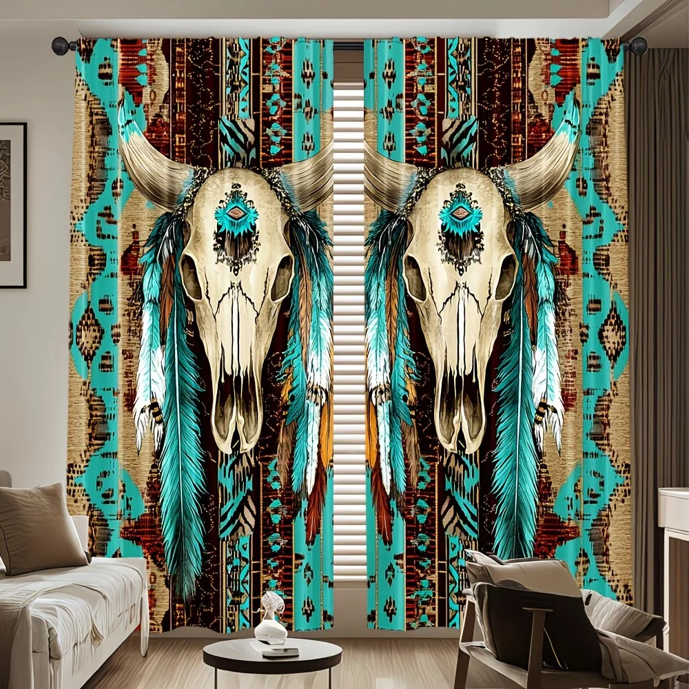 2pcs Native Americans Big bull skull print Curtains - Rod Pocket Window Drapes. Retro Window Treatments
2pcs Native Americans Big bull skull print Curtains - Rod Pocket Window Drapes. Retro Window Treatments