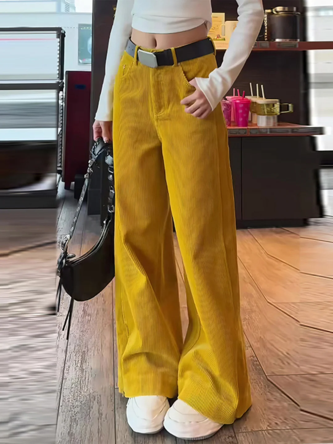 Желтые вельветовые широкие брюки Lazy Sle, женские осенние универсальные повседневные брюки, брюки-ножи с высокой талией, фонарики... 
Желтые вельветовые широкие брюки Lazy Sle, женские осенние универсальные повседневные брюки, брюки-ножи с высокой талией, фонарики...