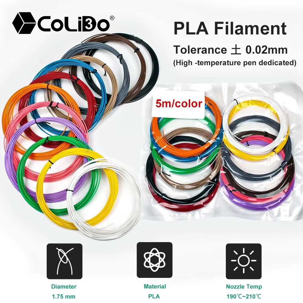 CoLiDo 20 Colors 3D Pen Filament 1.75mm PLA, Each Color 16Feet(5m), Total 320 Feet (100m) 3D Pen Filament Refills, Random Color
CoLiDo 20 Colors 3D Pen Filament 1.75mm PLA, Each Color 16Feet(5m), Total 320 Feet (100m) 3D Pen Filament Refills, Random Color