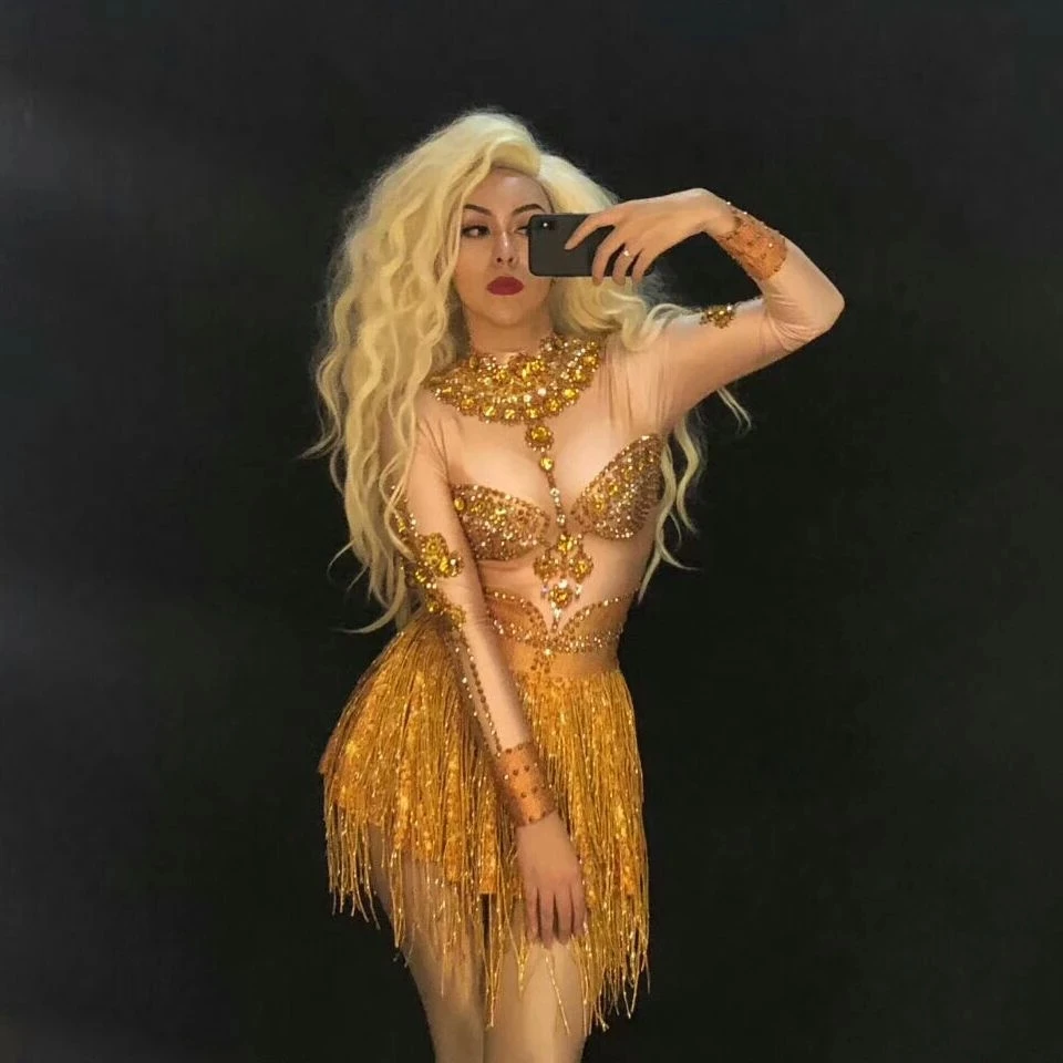 Singer Gold tassel dresses female sexy skirt dj pole dance ballroom dance costumes stage performance clothing bar outfits
Singer Gold tassel dresses female sexy skirt dj pole dance ballroom dance costumes stage performance clothing bar outfits