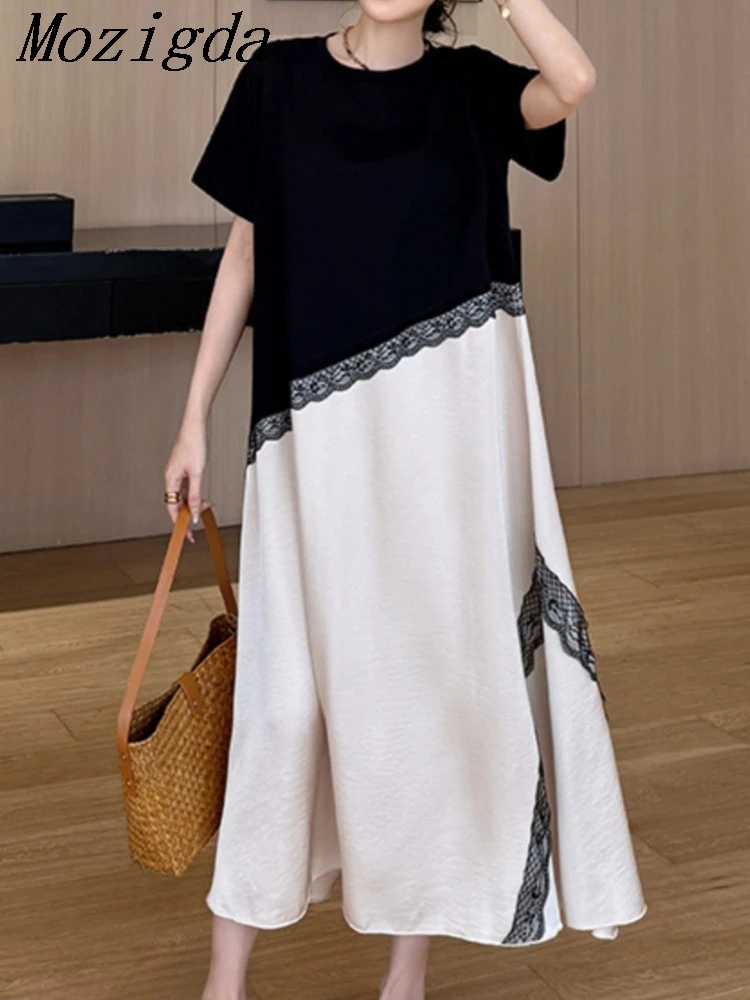 Summer Plus Size Two Fakes Lace Patchwork Women Dress Loose Long Dresses Robe Elbise Short Sleeve Korean Acetate Hem Vestidos
Summer Plus Size Two Fakes Lace Patchwork Women Dress Loose Long Dresses Robe Elbise Short Sleeve Korean Acetate Hem Vestidos