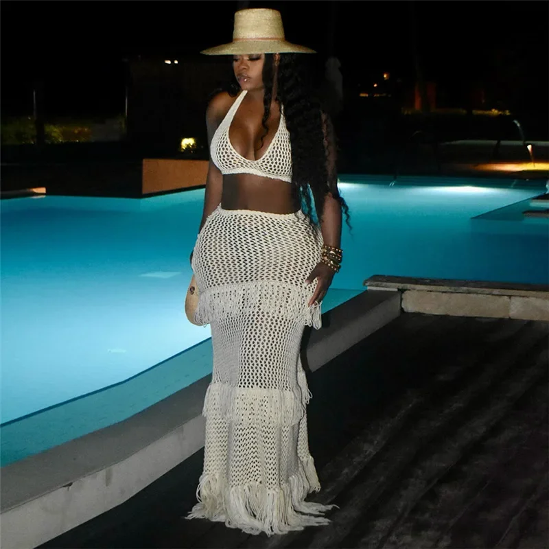 Knitted Crochet 2 Piece Skirt Sets Sexy Ruffle Elegant Fringe Tassel Dress 2025 Summer Outfits Crop Top Two Piece Skirt Sets
Knitted Crochet 2 Piece Skirt Sets Sexy Ruffle Elegant Fringe Tassel Dress 2025 Summer Outfits Crop Top Two Piece Skirt Sets