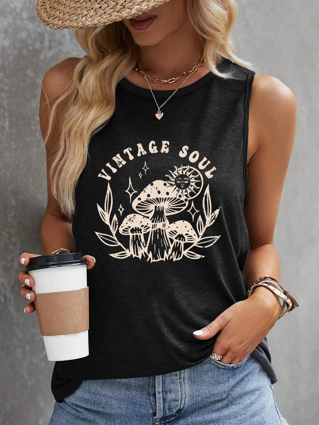 Mushroom Print Tank Top Sleeveless Casual Top For Summer & Spring Women's Clothing
Mushroom Print Tank Top Sleeveless Casual Top For Summer & Spring Women's Clothing