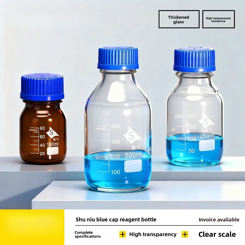 Transparent Brown Glass Reagent Bottle with Blue Cap 100-2000ml GL45 Borosilicate Threaded Mouth Chemical Wide Neck
Transparent Brown Glass Reagent Bottle with Blue Cap 100-2000ml GL45 Borosilicate Threaded Mouth Chemical Wide Neck
