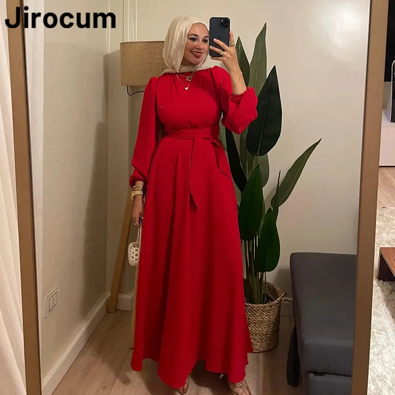Jirocum Saudi Arabia Elegant Red Muslim Prom Dresses Women O Neck Party Evening Dress Ankle Length A Line Formal Occasion Gowns
Jirocum Saudi Arabia Elegant Red Muslim Prom Dresses Women O Neck Party Evening Dress Ankle Length A Line Formal Occasion Gowns