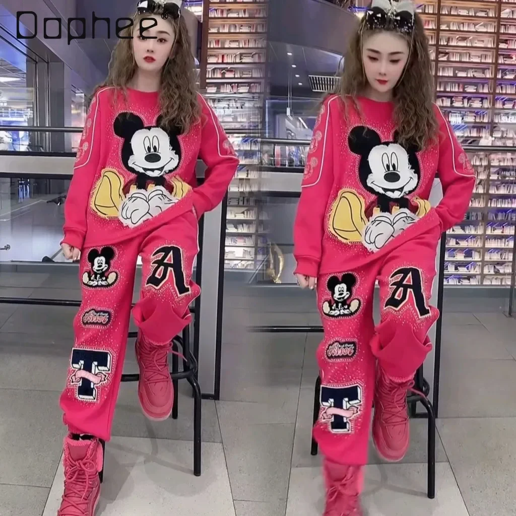 Cartoon Hot Diamond Sweatshirts Women Loose Crew Neck Top Autumn Winter Fleece Thickened Pants Casual Two-piece Sets 2025 New
Cartoon Hot Diamond Sweatshirts Women Loose Crew Neck Top Autumn Winter Fleece Thickened Pants Casual Two-piece Sets 2025 New