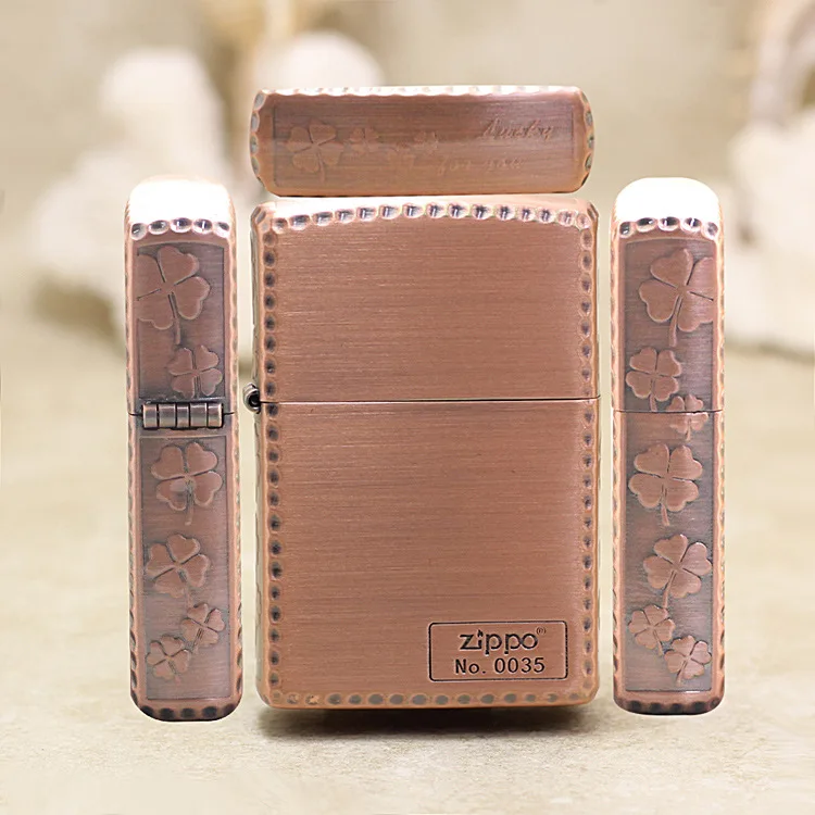 Genuine Zippo oil lighter copper windproof red copper Clover Kerosene lighters Gift with anti-counterfeiting code
Genuine Zippo oil lighter copper windproof red copper Clover Kerosene lighters Gift with anti-counterfeiting code