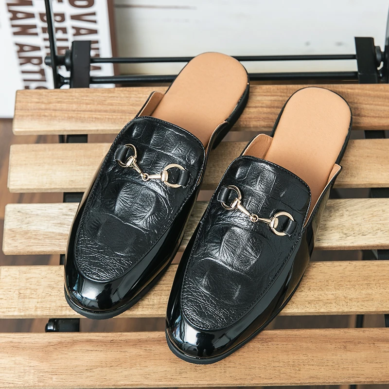Luxury Designer Brand Mens Iron Clasp Crocodile Pattern Loafers Slippers for Male Half Shoes for Men Casual Shoes Slip on Flats
Luxury Designer Brand Mens Iron Clasp Crocodile Pattern Loafers Slippers for Male Half Shoes for Men Casual Shoes Slip on Flats