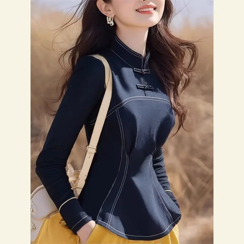 New Chinese Style with a Unique and Chic Denim Collar Button Up Waist Cinching Slimming Shirt for Women
New Chinese Style with a Unique and Chic Denim Collar Button Up Waist Cinching Slimming Shirt for Women
