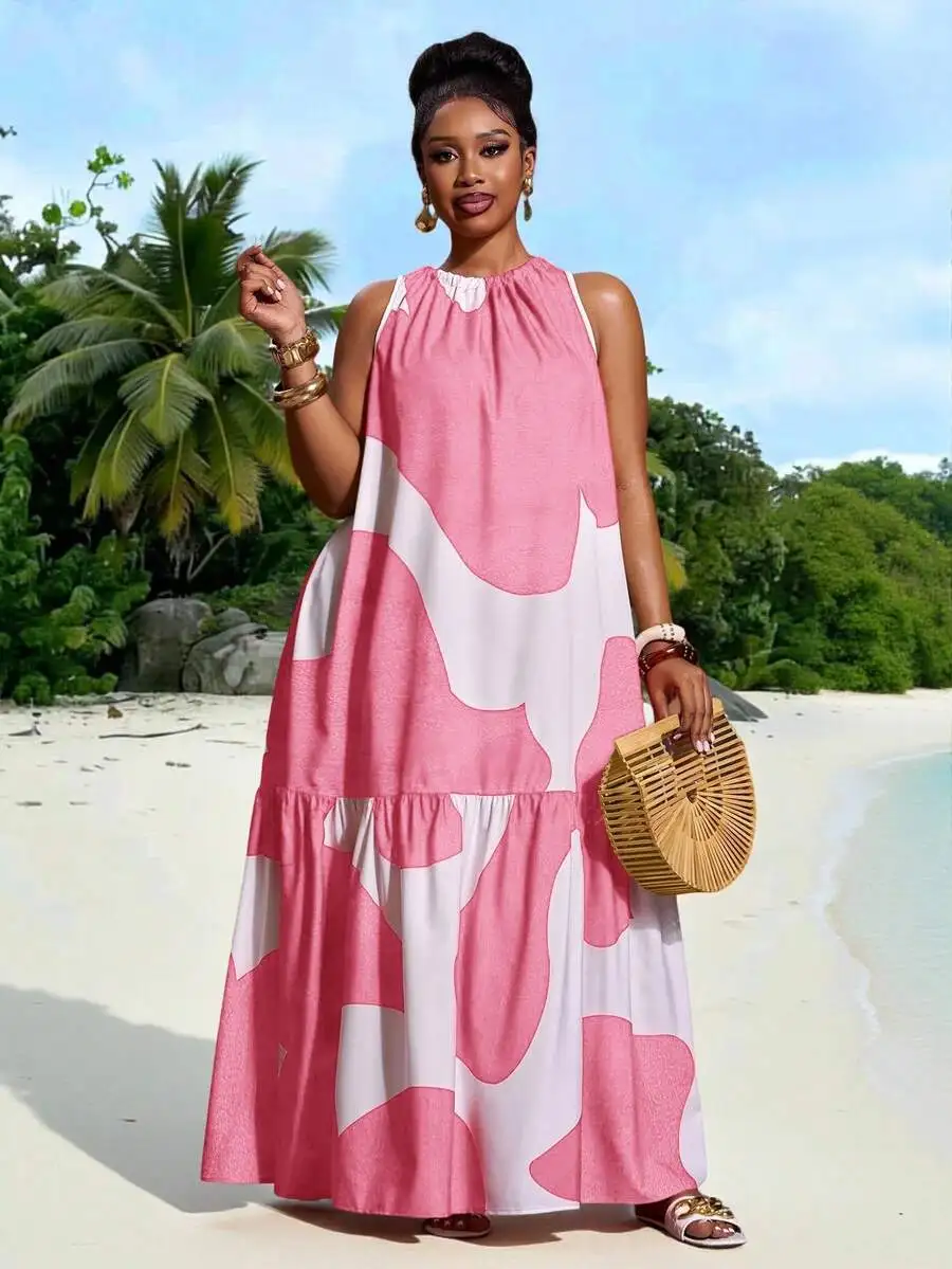 Plus Size Women Sleeveless A-Line Dress With Adjustable Waist Abstract Pattern Vacation Beach Dress
Plus Size Women Sleeveless A-Line Dress With Adjustable Waist Abstract Pattern Vacation Beach Dress