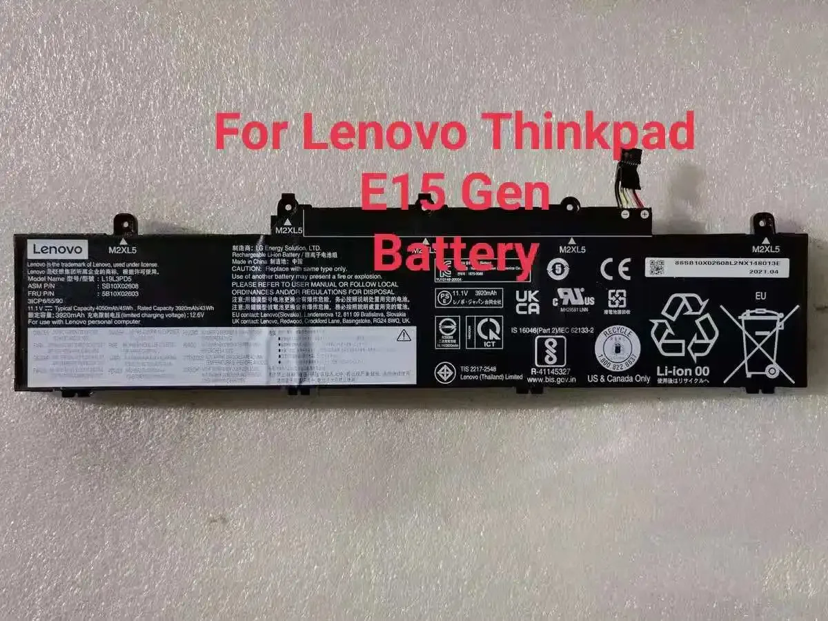 New Original Laptop Parts 11.1V 45WH L19L3PD5 L19D3PD5 L19D3PD4 5B10X02603 Battery For LenovoThinkPad E14 Gen 2 E15 Gen 2
New Original Laptop Parts 11.1V 45WH L19L3PD5 L19D3PD5 L19D3PD4 5B10X02603 Battery For LenovoThinkPad E14 Gen 2 E15 Gen 2