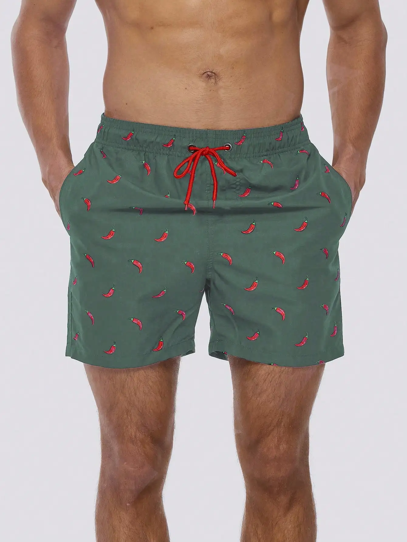 Mens Chili Pepper Print Drawstring Waist Beach Shorts
Mens Chili Pepper Print Drawstring Waist Beach Shorts