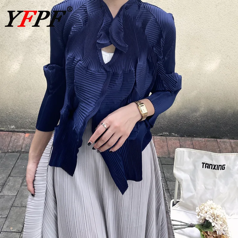 YFPF Miyake плиссированная женская блузка, однотонная уличная одежда с длинными рукавами, топы, пальто, повседневная новинка 2023 года, одежда
YFPF Miyake плиссированная женская блузка, однотонная уличная одежда с длинными рукавами, топы, пальто, повседневная новинка 2023 года, одежда