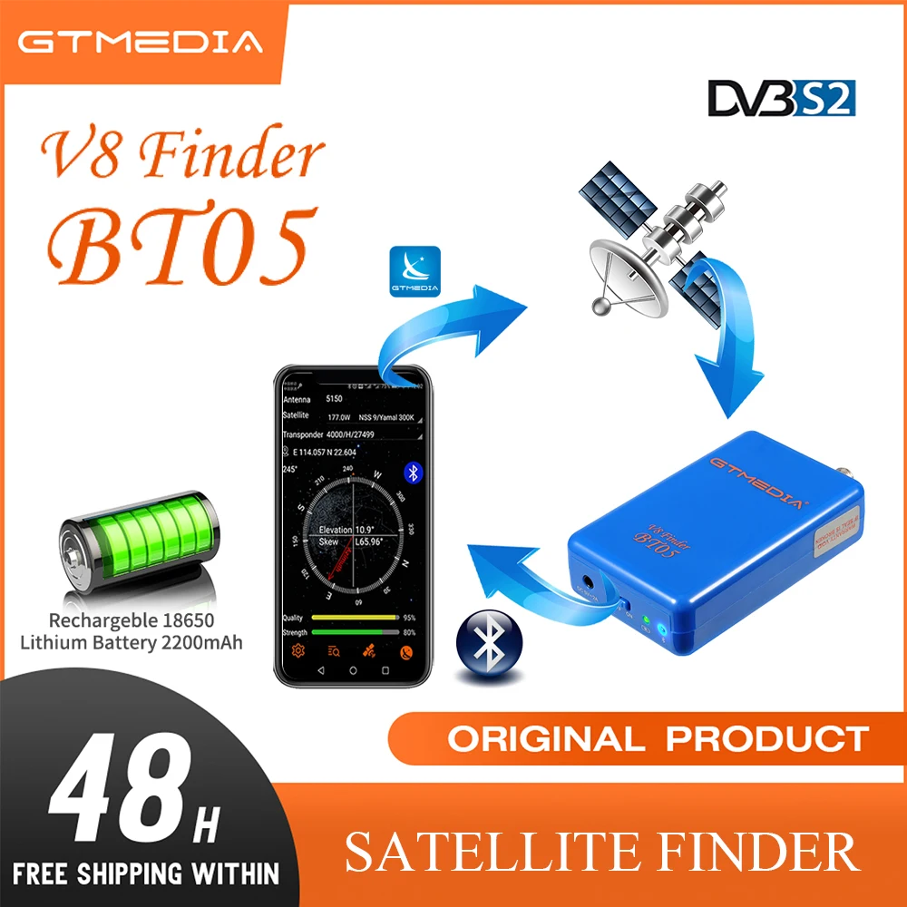 GTMEDIA V8 Finder BT05 Спутниковый искатель спутникового сигнала DVB Finder DVB-S2 Многостандартное подключение BT для приложения Android/IOS
GTMEDIA V8 Finder BT05 Спутниковый искатель спутникового сигнала DVB Finder DVB-S2 Многостандартное подключение BT для приложения Android/IOS