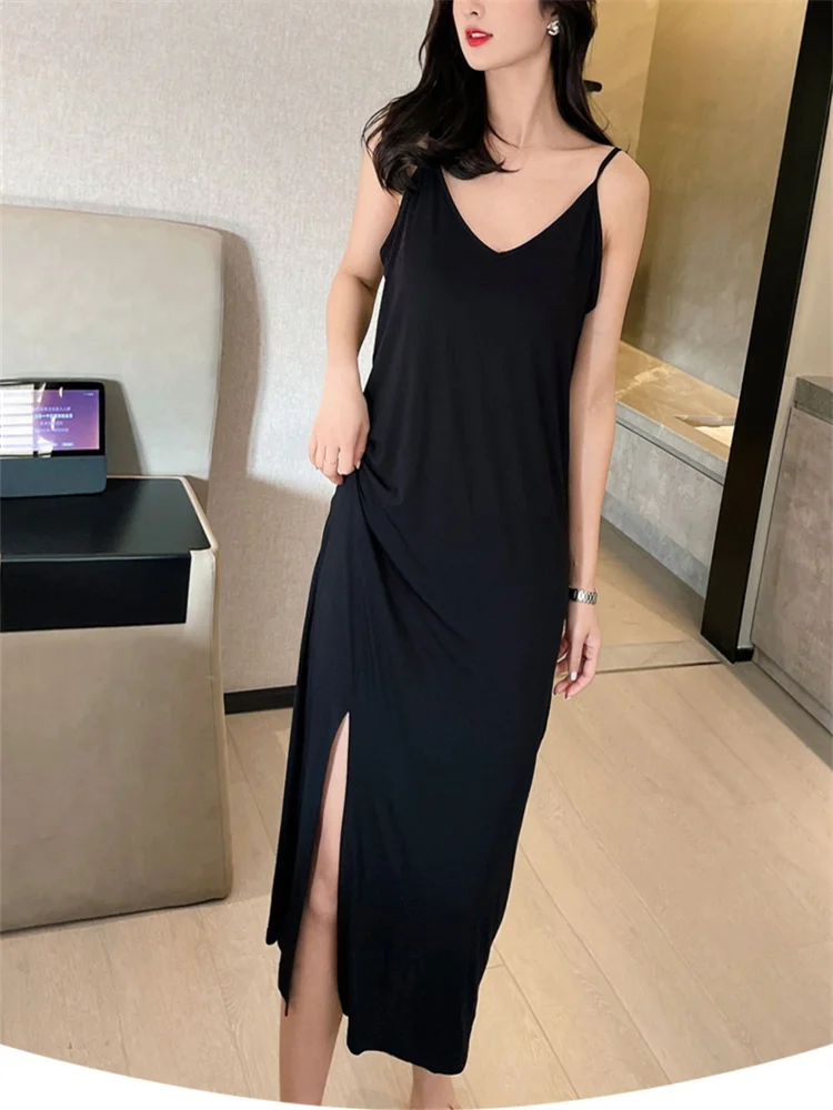Летнее свободное платье-майка из модала большого размера, женское платье-майка с v-образным вырезом и разрезом на тонких бретельках, женские платья без рукавов с длинным низом, Vestidos
Летнее свободное платье-майка из модала большого размера, женское платье-майка с v-образным вырезом и разрезом на тонких бретельках, женские платья без рукавов с длинным низом, Vestidos