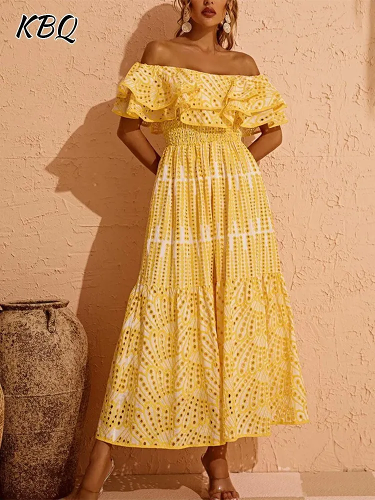 KBQ Hit Color Embroidery A Line Dress For Women Slash Neck Short Sleeve High Waist Off Shoulder Hollow Out Tunic Dresses Female
KBQ Hit Color Embroidery A Line Dress For Women Slash Neck Short Sleeve High Waist Off Shoulder Hollow Out Tunic Dresses Female