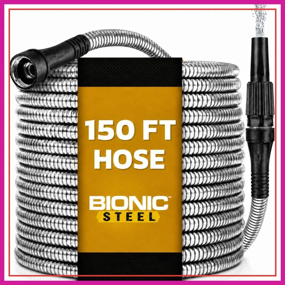 Bionic Steel 150 FT Long Garden Hose with Nozzle, 304 Stainless Steel Metal Water Hose, Flexible, Kink Free, Lightweight & Durable, Crush Resistant Fitting, 500PSI
Bionic Steel 150 FT Long Garden Hose with Nozzle, 304 Stainless Steel Metal Water Hose, Flexible, Kink Free, Lightweight & Durable, Crush Resistant Fitting, 500PSI