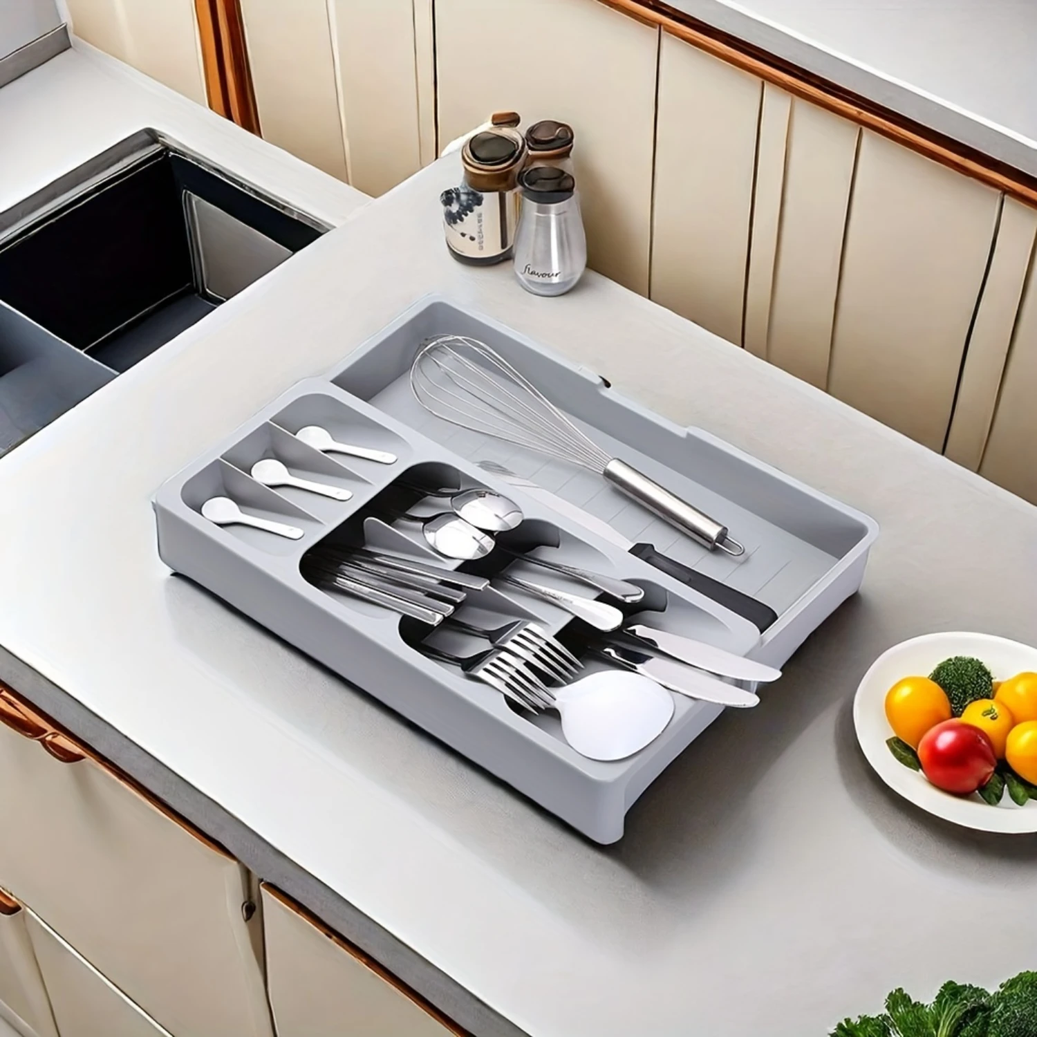 Kitchen Retractable Utensil Box Drawer Rack Adjusting Kitchen Utensil Tray , Fork And Spoon Separator Organizer
Kitchen Retractable Utensil Box Drawer Rack Adjusting Kitchen Utensil Tray , Fork And Spoon Separator Organizer